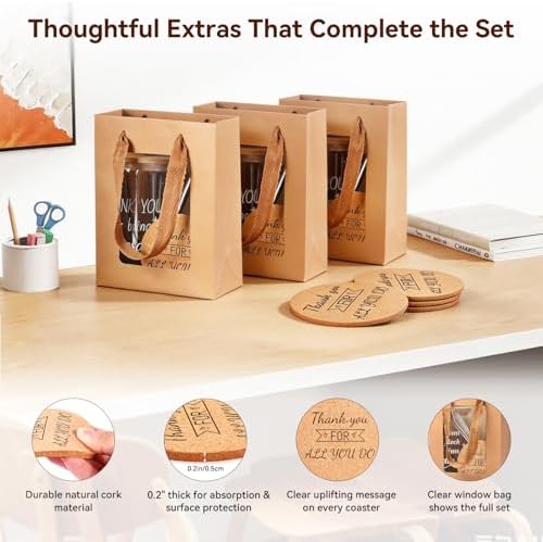 40 Pcs/8 Sets Employee Appreciation Gifts Glass Cups with Coasters