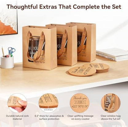 40 Pcs/8 Sets Employee Appreciation Gifts Glass Cups with Coasters