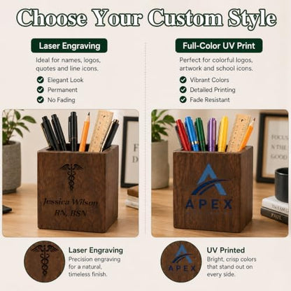 QYH Personalized Pen Holder for Desk, Wooden Pencil Holder Teacher