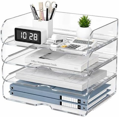 HIYOHIYO Clear Office Desk Organizer for A4 Letter Paper, 4 Tier