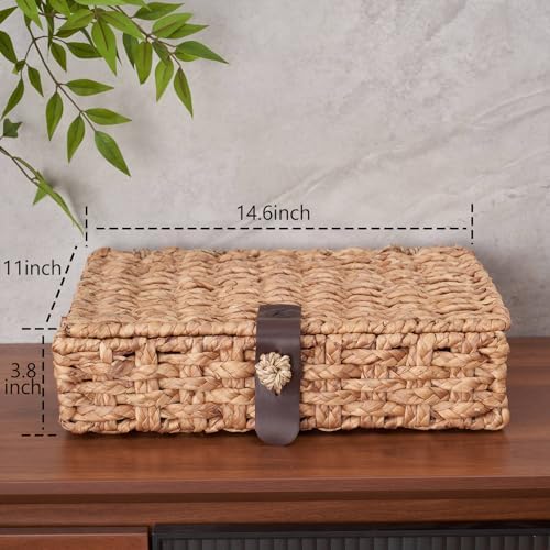 Decorative Box with Lid, Wicker Storage Basket, Water Hyacinth Woven