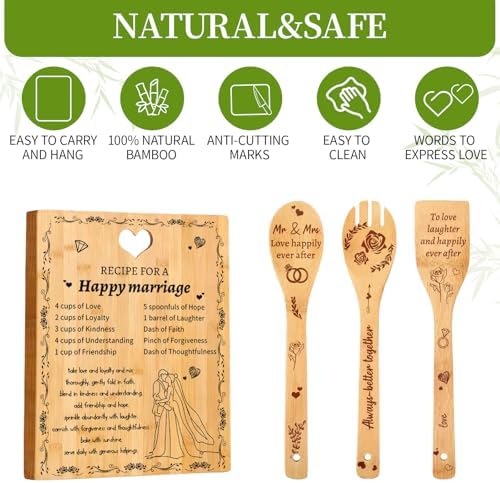 Wedding Gift Recipe for Marriage Bamboo Cutting Board Set, Engraved