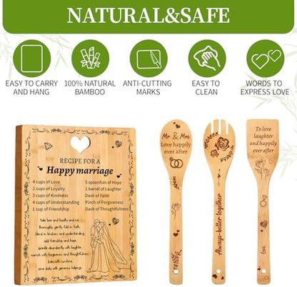 Wedding Gift Recipe for Marriage Bamboo Cutting Board Set, Engraved