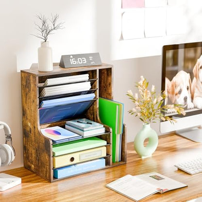 Simple Trending 7- Tier Desk File Organizer, Paper Organizer, Rustic
