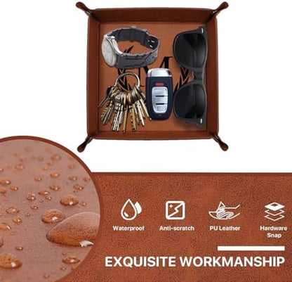 Personalized Leather Valet Tray Engraved Initials Key Tray Nightstand