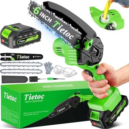 Tietoc Chainsaw 6 Inch Mini Electric Chainsaw Cordless Battery
