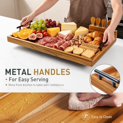 Socisen Teak 36 in Large Charcuterie Board with 4-Piece Cheese Knife