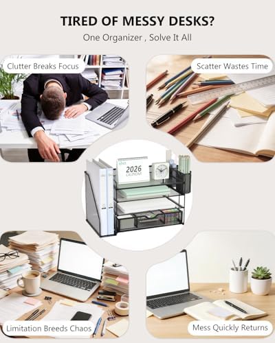 WALI Desk File Organizer, 4 Tier Desktop Paper Letter Tray Organizer
