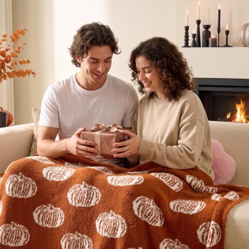BEDELITE Pumpkin Fall Throw Blanket for Decor & Gift, Burnt Orange