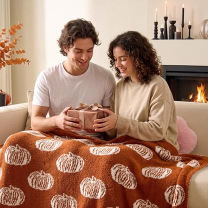 BEDELITE Pumpkin Fall Throw Blanket for Decor & Gift, Burnt Orange