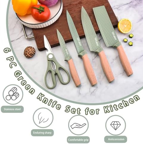 Kitchen Knife Set, Retrosohoo 6-Pieces Green Sharp Knife Set for