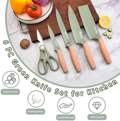 Kitchen Knife Set, Retrosohoo 6-Pieces Green Sharp Knife Set for