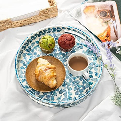 Serving Tray 12.5 Inch, Lacquer Mother of Pearl Inlay Mosaic Tray