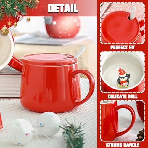 NDLBS Christmas 3D Coffee Mug with Penguin Cute Animal Inside Cup
