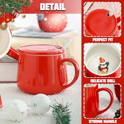 NDLBS Christmas 3D Coffee Mug with Penguin Cute Animal Inside Cup