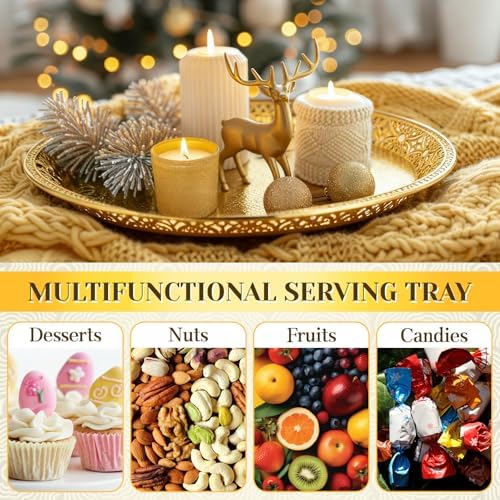 10 Pack Gold Plastic Serving Tray Bulk Lightweight Round Party Snack