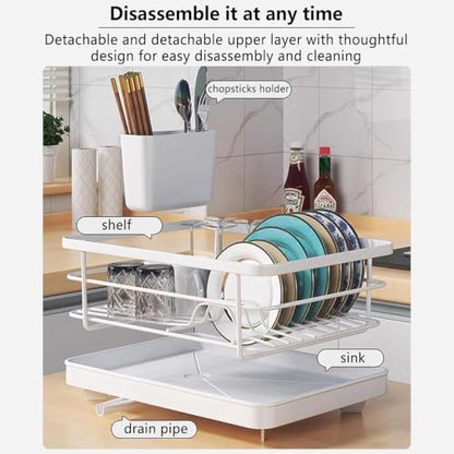Dish Drying Rack for Kitchen Counter, Carbon Steel Sink Organizer with