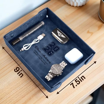 Engraved PU Leather Valet Tray – Personalized Catchall with Custom