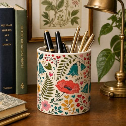 Pen Holder for Desk Ceramic Pencil Cup, Cute Makeup Brush Desk