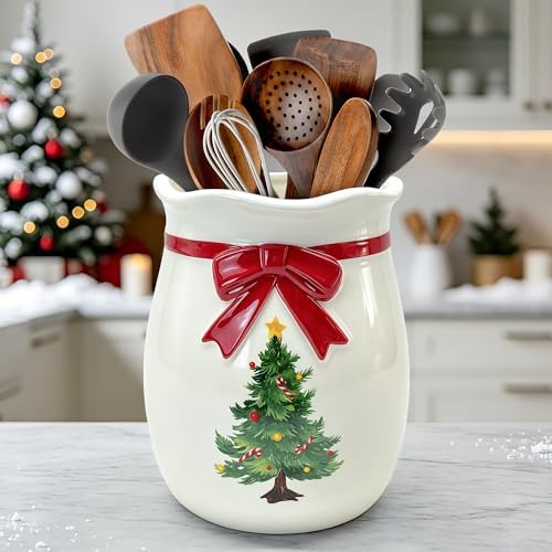 pinata Christmas Kitchen Decor, Ceramic Christmas Tree Utensils Holder