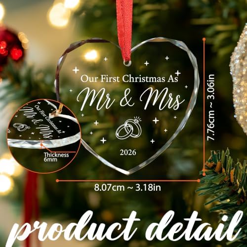 Our First Christmas as Mr & Mrs Ornament 2026, Heart Glass Christmas
