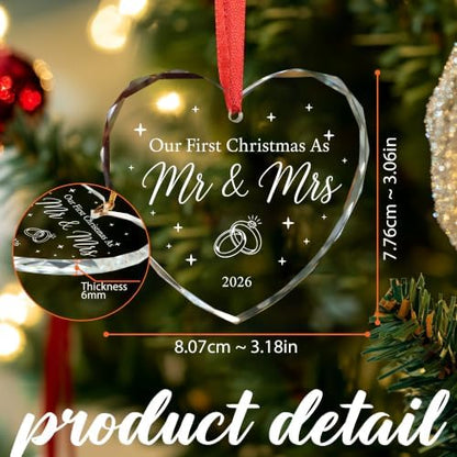 Our First Christmas as Mr & Mrs Ornament 2026, Heart Glass Christmas