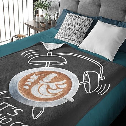 It's Cappuccino Coffee Time Fleece Flannel Gift Blanket Lightweight