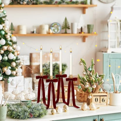 Whaline 12Pcs Velvet Christmas Bows for Candlestick Decor 4" x 12"