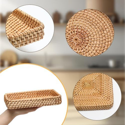 8 Inch Small Rattan Basket Natural Handwoven Tray for Keys Decor