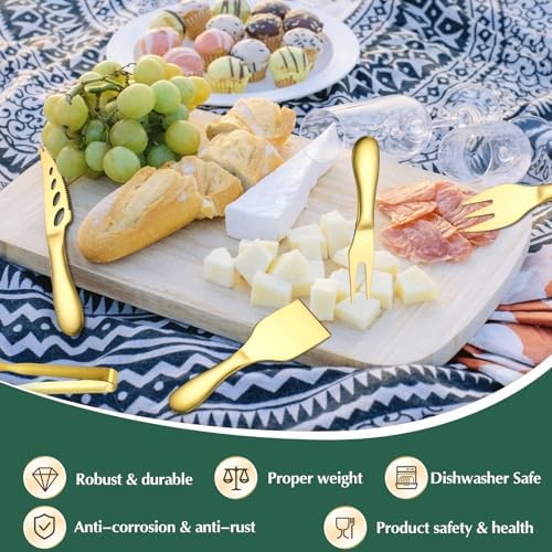 Stainless Steel Gold Cheese Tool Set - 12 Piece Cheese Knife & Cheese
