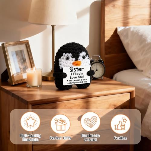 Sisters Gifts from Sister Brother Funny Handmade Crochet Penguin with