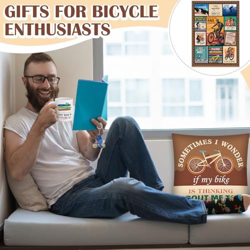 Buryeah 9 Pcs Cycling Gifts for Men Cyclists, Blanket Mug Socks Set