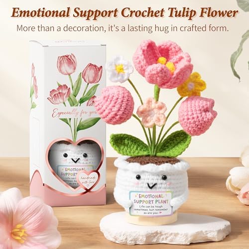 Emotional Support Crochet Positive Tulip Flower Appreciation Gift for