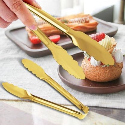 4 Pack Gold Serving Tongs XEVOM Buffet Tongs Serving Utensils Salad