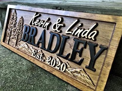 Custom Cabin Mountain Decor, Personalized Wood Last Name Sign, Wedding