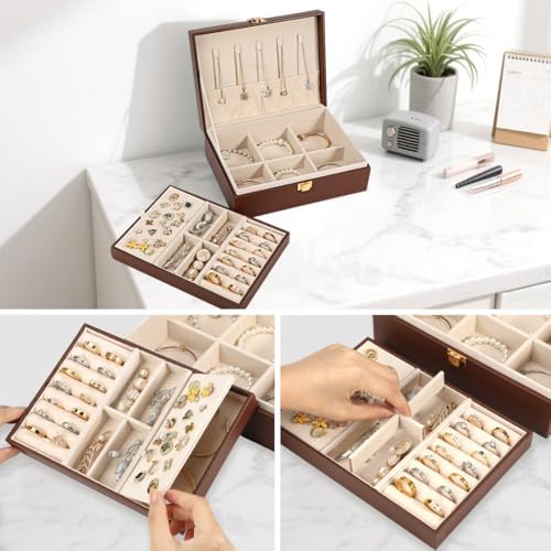 Voova 2 Layer Jewelry Box Organizer with Removable Tray, Vintage Gift