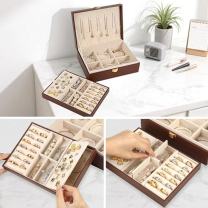Voova 2 Layer Jewelry Box Organizer with Removable Tray, Vintage Gift