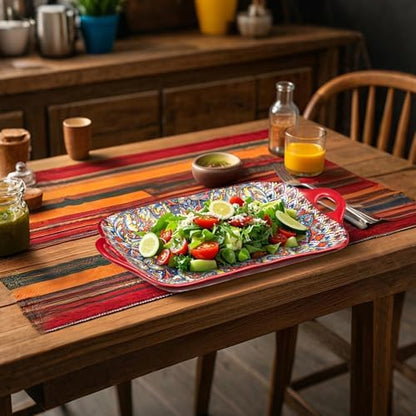 Boho Ceramic Serving Platters with Handles Set of 4, 12Inch Large