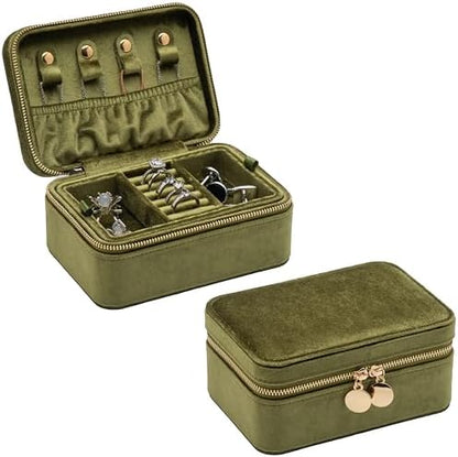 Velvet Travel Jewelry Organizer Box Storage Case with Zipper Around