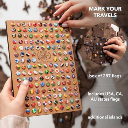3D Wood World Map Wall Art (Medium, Dark Walnut)