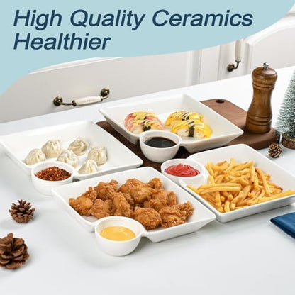Chip and Dip Serving Platter Set of 4-8 Inch Ceramic Divided Plates