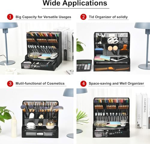 Marbrasse Mesh Pen Holder for Desk, Multi-Functional Pencil Organizer