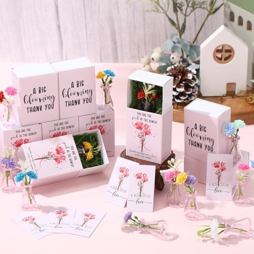 Wonderjune 24 Sets Mini Flower Thank You Gifts Bulk for Women, Pink