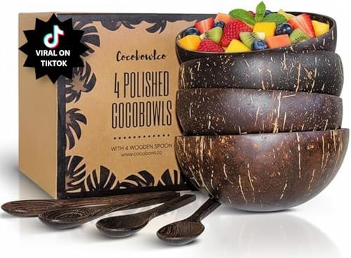 Coconut Bowl Set with Wooden Spoons – Handcrafted Eco-Friendly Acai