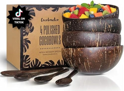 Coconut Bowl Set with Wooden Spoons – Handcrafted Eco-Friendly Acai