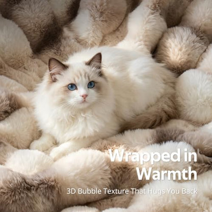 Fluffy Faux Fur Bubble Throw Blanket, 50'' x 60'', Tie-Dye Brown