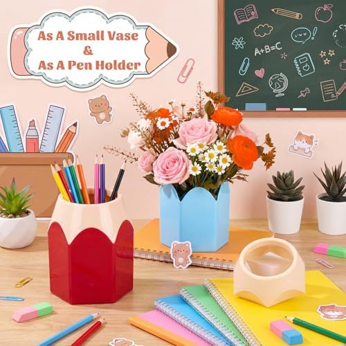 12 Set Pencil Shaped Pen Holders with Gift Bags & Ribbon, Cute Desktop