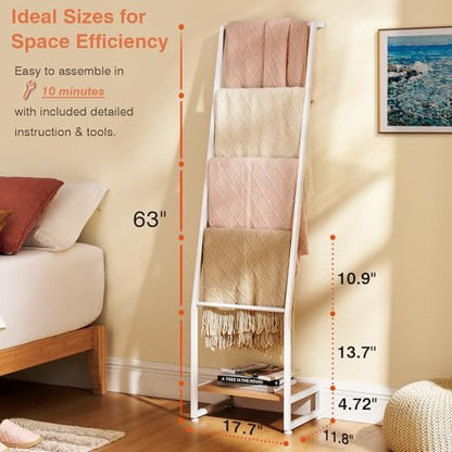 DGWJSU Blanket Ladder, 5 Tier Ladder Shelf,Wooden Blanket Ladders for