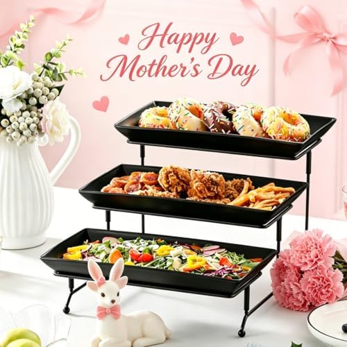 MALACASA 3 Tier Serving Tray, Porcelain Tiered Serving Trays Platters