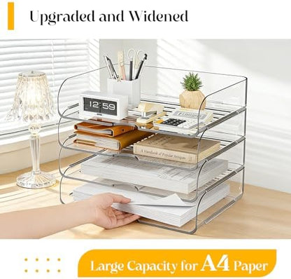 HIYOHIYO Clear Office Desk Organizer for A4 Letter Paper, 4 Tier